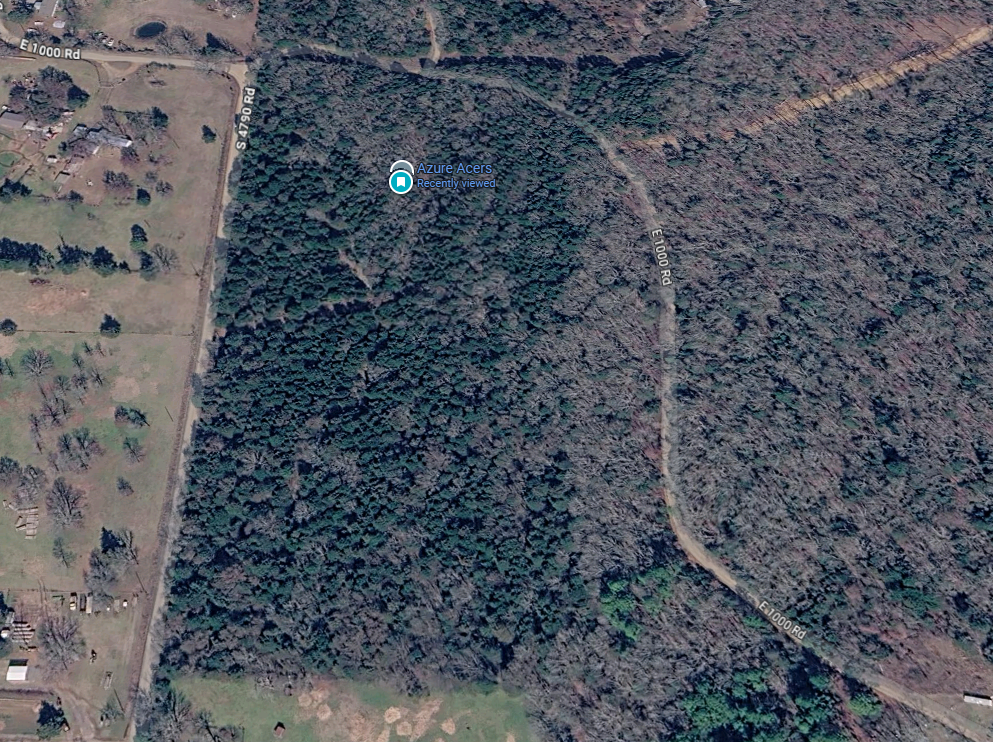 Satellite view of the Azure Acres parcel bordered by S 4790 Rd and E 1000 Rd